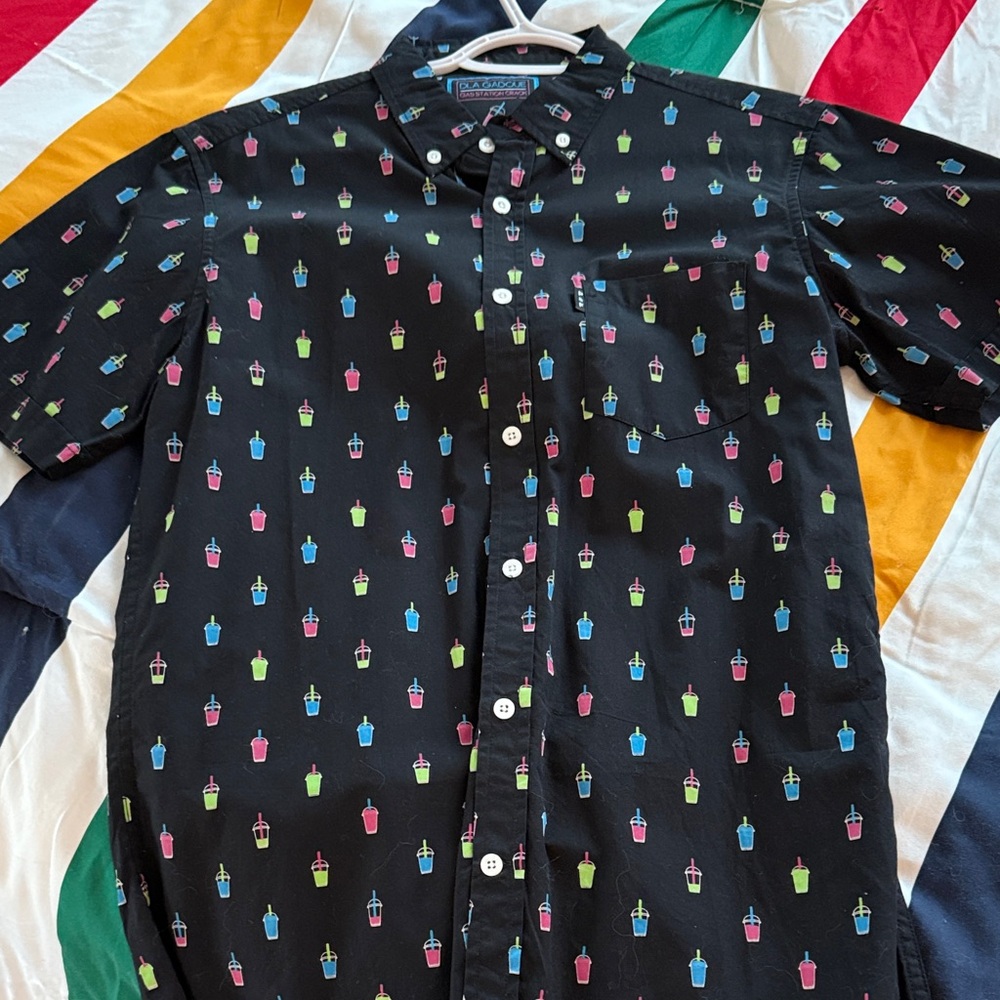 Brooks Brothers Black Shirt with Vibrant Drink Design